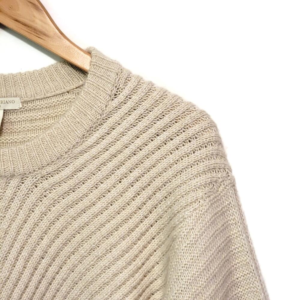 Christian Siriano Wool Blend Ribbed Crew Neck Cream Ivory Knit Sweater Size M - Picture 6 of 13